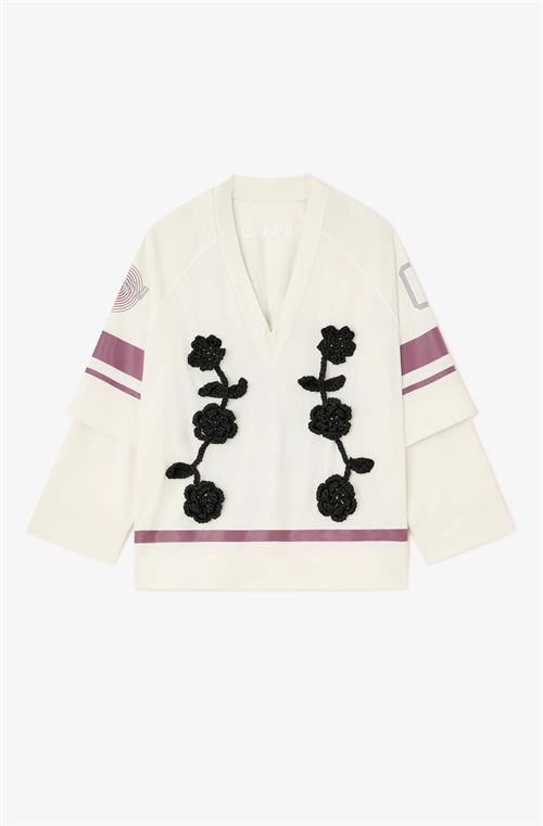 GANNI T4404 CYCORA JERSEY OVERSIZED LONG SLEEVE EGRET